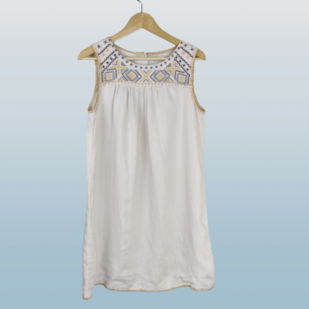 C&C California Linen Shift Dress Crossstitch Embroidery Accents